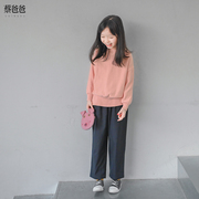 蔡爸爸原创设计童装春秋款女大童上衣长袖粉色针织毛衣1362+1263