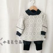韩国童装20秋冬男女童宝宝几何图案拼接纯棉空气棉套装90-130