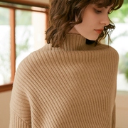 高领100纯山羊绒衫女冬季针织，打底立领加厚坑条显瘦时尚个性毛衣