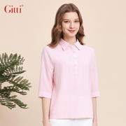 Gitti/吉蒂春季POLO领提花小格子衬衫女七分袖衬衣 G241175