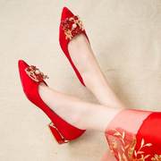 新娘回门鞋平时可穿婚宴，敬酒鞋结婚穿的红色鞋女低跟秀禾服孕妇鞋