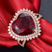 豪华高端满钻爱心形钻石戒指王妃群镶嵌双排钻红钻戒时尚百搭