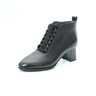 瑞贝卡时装靴复古优雅高跟尖头靴中筒靴真皮，女靴短靴37kq123804