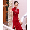 红色蕾丝旗袍敬酒服新娘中式结婚订婚礼服，女红色连衣裙夏季高级感