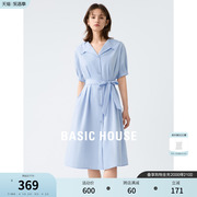 Basic House/百家好气质海军领连衣裙2024夏季通勤风女衬衫裙