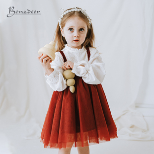 韩国benzdeer23儿童抹胸淑女纱，纱裙女童公主派对红色吊带半身裙子