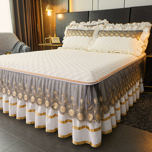 欧式可拆卸夹棉床裙床笠二合一纯色花边单件防滑全包床罩四季
