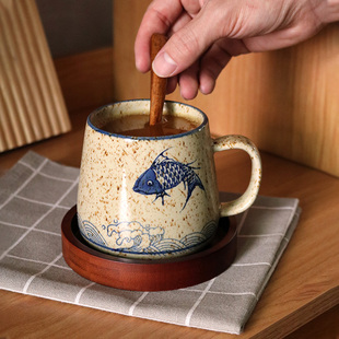 日式高颜值复古马克杯早餐杯，小众杯子创意咖啡，杯碟套装办公室喝水