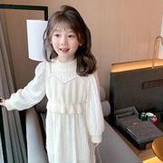 女童韩版加绒连衣裙秋冬装儿童假两件白色针织公主裙宝宝裙子