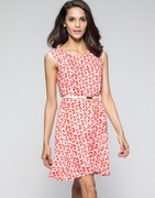 品牌桔红时尚印花无袖高腰系带连衣裙150122102 送腰带一条