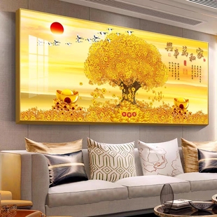发财树客厅沙发背景墙装饰画招财风水新中式家和万事兴摇钱树挂画