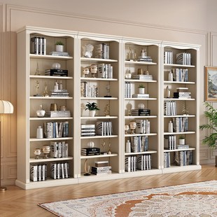 美式白色全实木书架，自由组合书柜置物架，落地书房展示柜书橱陈列架