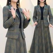 时尚套装女2023秋冬高级感格纹小西装，半身裙气质显瘦两件套