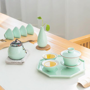 青瓷功夫茶具盖碗套装家用办道家用式简约整套茶杯陶瓷干泡茶盘