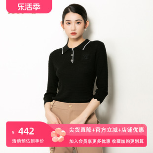 HONRN/红人黑色修身套头显瘦羊毛毛衣polo针织衫上衣女HH11OM671