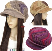 100%羊毛帽子加绒加厚保暖毛线针织帽子女士，时尚冬帽中老年保暖帽