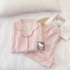 粉色格子睡衣女夏季短袖华夫格棉可爱kitty网红风家居服套装