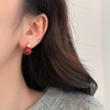 法式轻奢红珍珠耳钉简约红色气质精致锆石耳环高级感喜庆国风耳饰