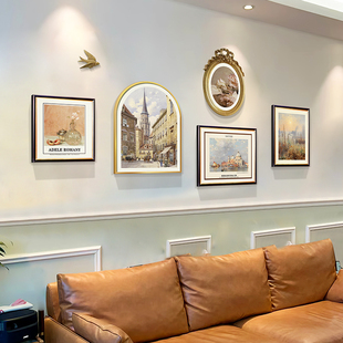 法式装饰画客厅沙发背景墙挂画大气复古壁画欧式建筑艺术美式油画