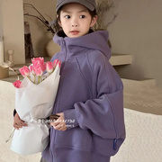 波拉韩童装(韩童装)女童拉链外套，2023秋冬儿童，加绒连帽卫衣中大童时髦上衣