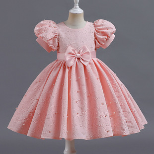 女童泡泡短袖宫廷风短款公主，裙小礼服幼童，粉红色b类连衣裙m122