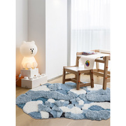 高档法式不规则奶油风蓝色地毯，客厅卧室床边毯简约阳台垫子榻榻米