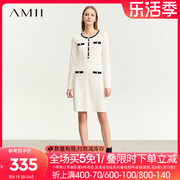 amii2024春优雅香风圆领，黑白撞色连衣裙女修身显瘦针织裙子