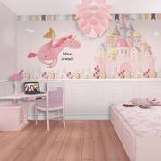 北欧ins儿童房背景，墙纸卡通公主女孩，卧室无纺布壁纸城堡墙布壁画