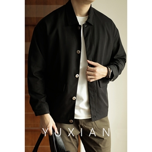 yuxian余闲日(余闲日)系垂感简约黑色衬衫，外套春秋百搭宽松男士长袖薄款