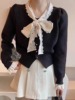 2023秋冬女法式蕾丝系带针织，开衫泡泡袖显瘦时髦外搭毛衣外套