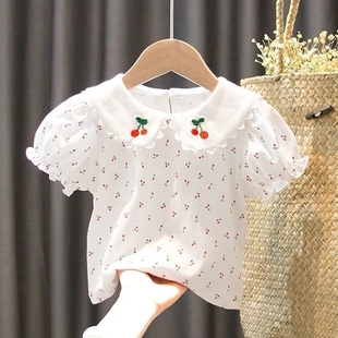 女童短袖t恤夏装洋气，1-6岁女宝宝娃娃，领打底衫婴幼儿纯棉上衣