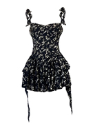法式黑色设计感碎花吊带裙，夏季纯欲小众，茶歇裙收腰显瘦连衣裙