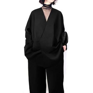 陈小满(陈小满)原创设计羊毛西装2023秋季女装外套，双排扣宽松上衣中长款