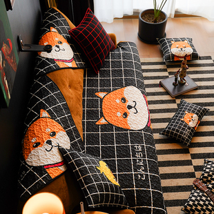 时尚网红卡通柴犬四季通用沙发坐垫北欧组合布艺沙发巾防滑沙发套