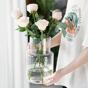 北欧ins风玻璃花瓶透明锤纹简约水培鲜花客厅，餐桌插花摆件装饰品