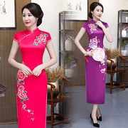旗袍高端女长款性感优雅气质紫色，玫红色2023超高开叉改良版连衣裙