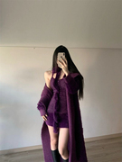JCC•Y紫色毛衣外套女纯欲高级感慵懒风宽松中长款针织开衫上衣