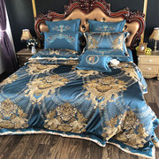 欧式奢华贡缎提花，床上用品四件套高档蓝色别墅六八十多件套