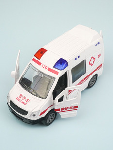 救护车警车消防摩托合金，汽车模型玩具儿童声，光回力男孩开门警察