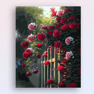蔷薇花数字油画diy填色手工涂色植物花卉手绘壁画减压丙烯装饰画