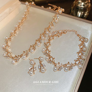 镶钻欧美轻奢珍珠项链小众复古气质高级感锁骨链创意时尚项饰