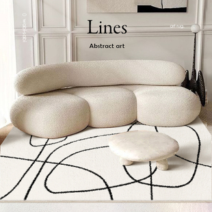 艺术线条地毯客厅轻奢极简白色短毛卧室ins风床边撸猫感毛毯地垫