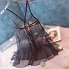高货质感蕾丝刺绣女性感，诱惑超薄网纱睡衣，黑色全透明吊带前开睡裙