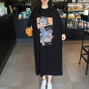 2024夏季韩国东大门大码女装卡通宽松蝙蝠袖长款棉短袖T恤裙