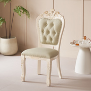 欧式实木餐椅简约家用凳子，休闲餐厅书桌椅，靠背椅法式雕花白色椅子