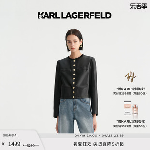 KARL LAGERFELD卡尔拉格斐春夏小香圆领型PU皮衣外套老佛爷