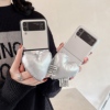 日韩风镜面磨砂银色爱心支架适用三星Zflip4手机壳GalaxyZflip3折叠屏个性创意情侣保护套SM-F7100全包防摔壳