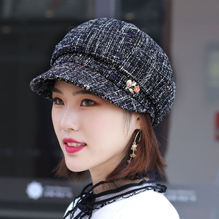 帽子女韩版时尚粗纹软沿鸭舌平顶帽海军帽中老年妈妈显脸小时装帽