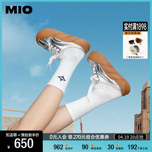 MIO米奥2024年春季圆头中跟拼色板鞋潮流复古半拖面包鞋女