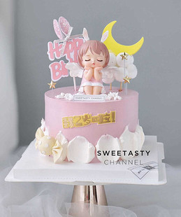 女宝宝生日蛋糕装饰卡通可爱安妮天使摆件星星月亮云朵甜品台插牌
